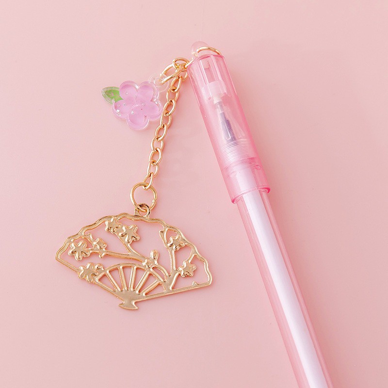 MURMURE.ID | PART 1 PULPEN GEL GANTUNGAN LUCU KARAKTER DENGAN SEQUIN GLITTER BOLPOIN LUCU UNIK PN087-KIPAS-PINK