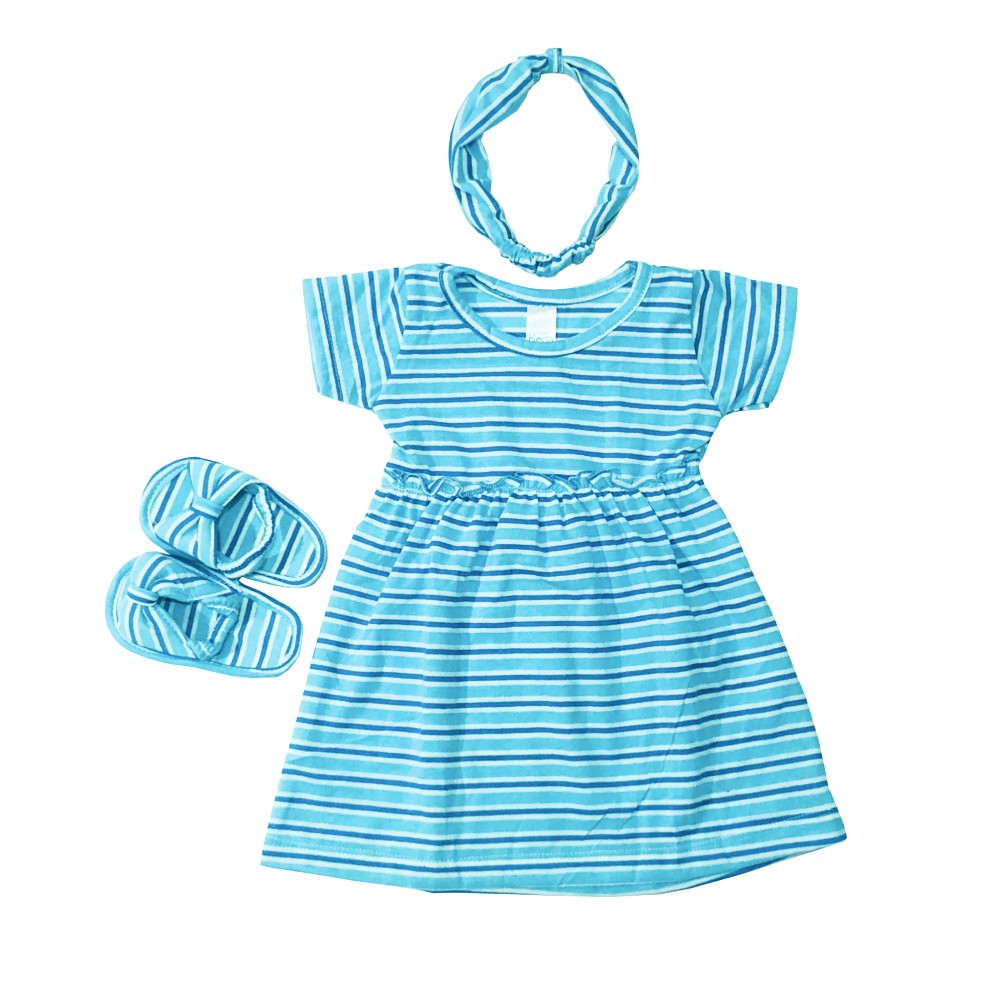 Ava 0-12 Bulan Dress Set Bayi / Dres Set Anak Bayi Little Koda - Toko Uwais Grosir-Blue White Stripes