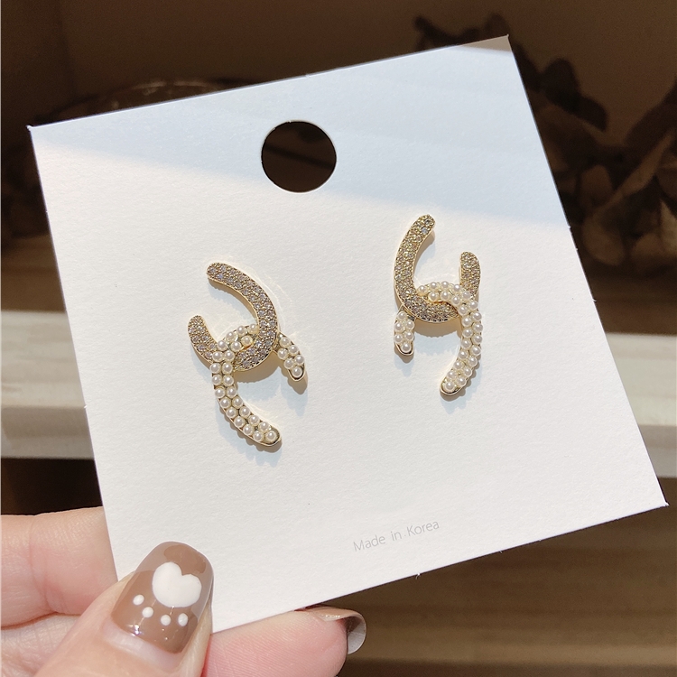 Flash Berlian Anting Mutiara Berbentuk C Untuk Wanita Aksesoris Telinga fashion Korea