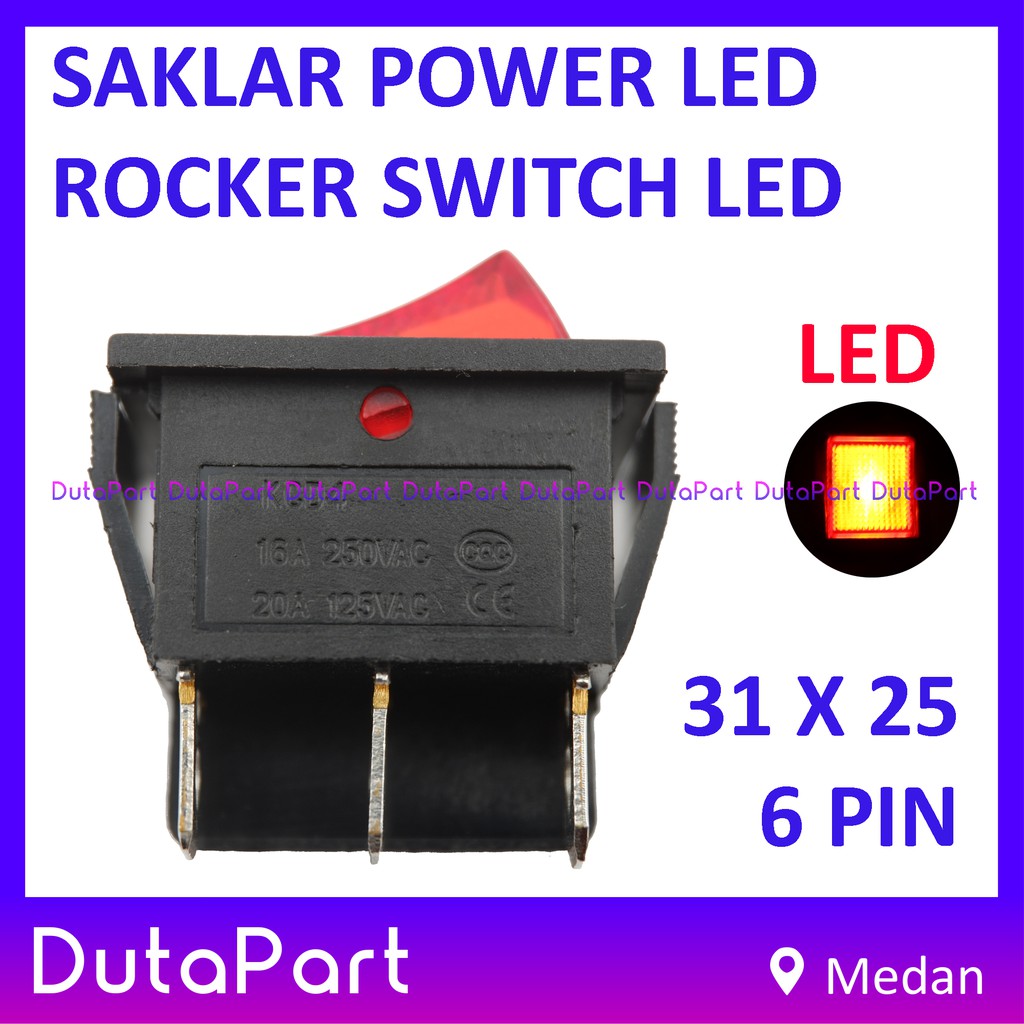 Saklar Power Rocker Switch LAMPU ON OFF 35mm x 21mm 6 PIN Kaki 16A250VAC