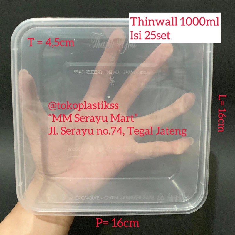 Thinwall Square 1000ml Victory Isi 25pcs / kotak makan pesergi Tepak Plastik