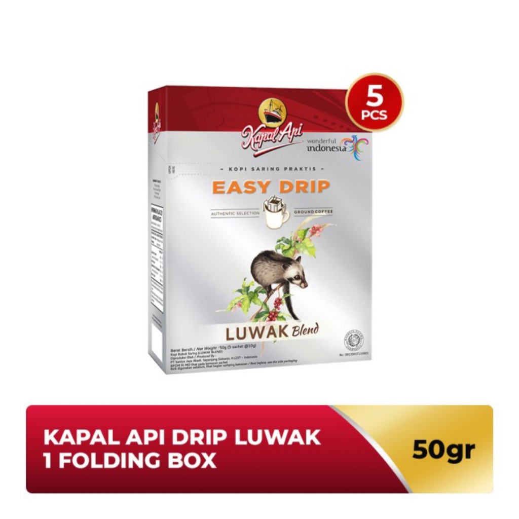 

Kapal Api Luwak Blend Easy Drip Coffee Box (Isi 5 sachet x 10 Gram)