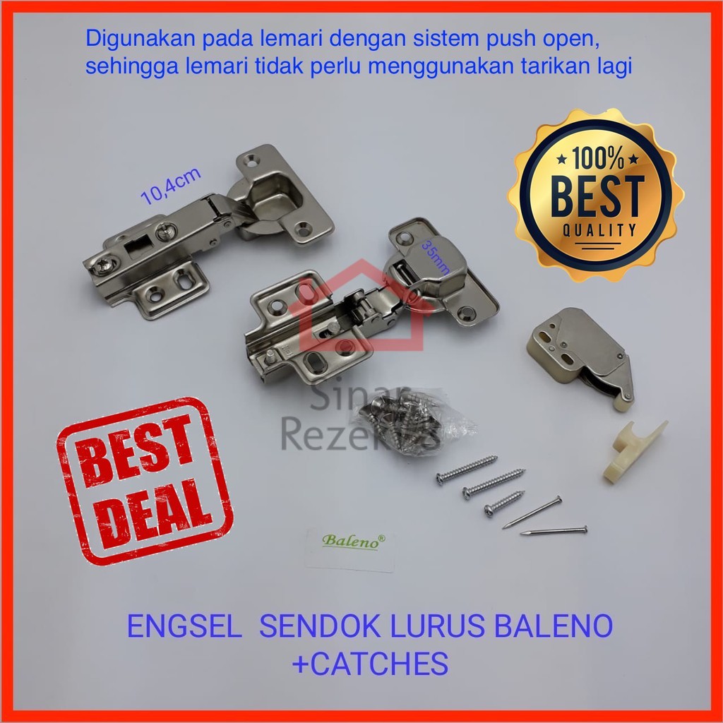 Engsel Sendok Lurus Baleno + Minilatch / Catches Push to Open Pintu Lemari Terbuka Tekan