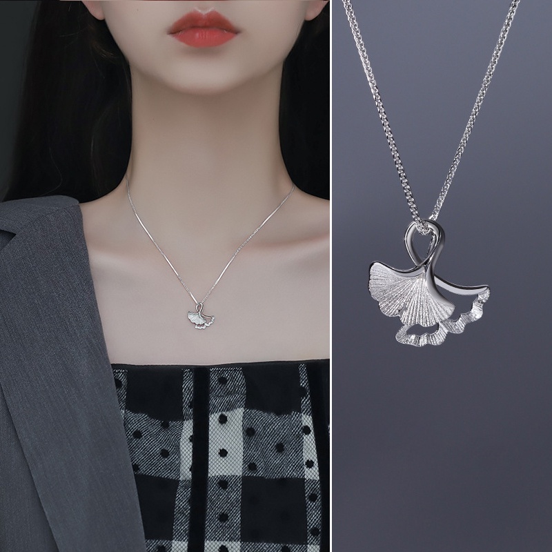 Kalung Rantai Liontin Daun Ginkgo Bahan S925 Silver Gaya Korea