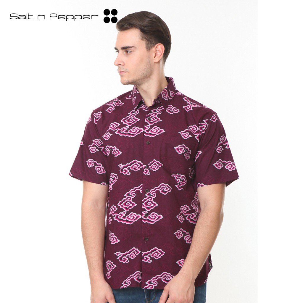 Salt n Pepper Kemeja Batik Pria Lengan Pendek SNP 060 - Maroon