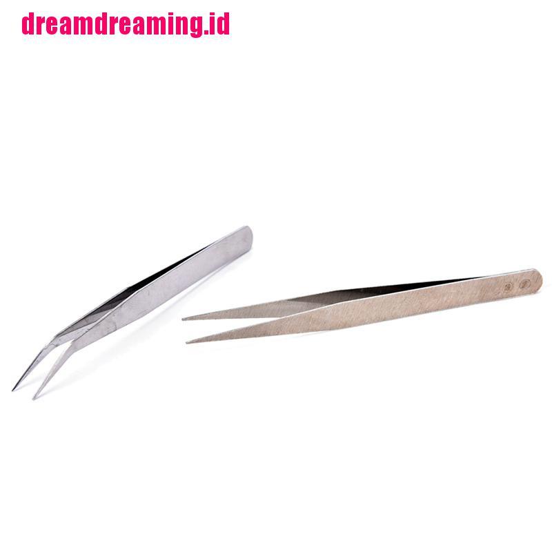 2pcs Pinset Lurus / Bengkok Bahan Stainless Steel