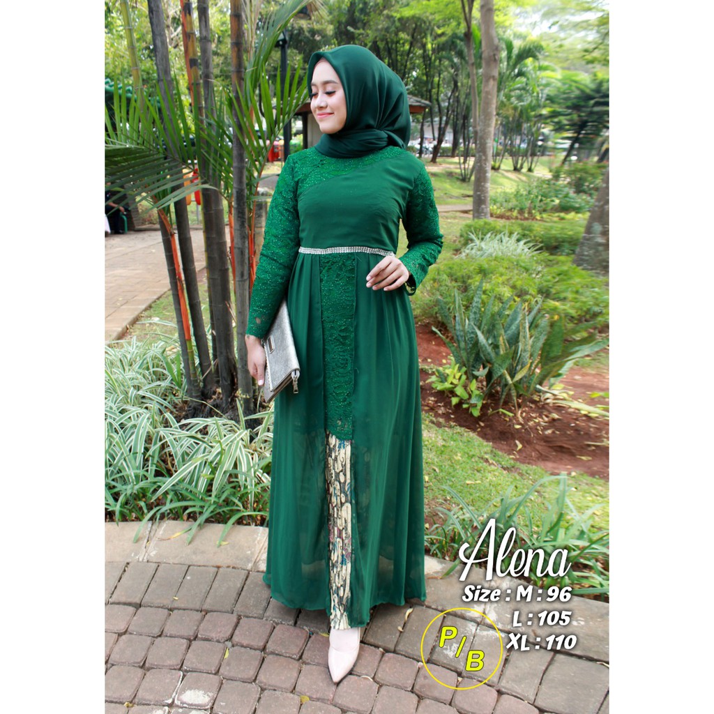 set kebaya alena bahan burkat model tunik mix rok prisket/lilit