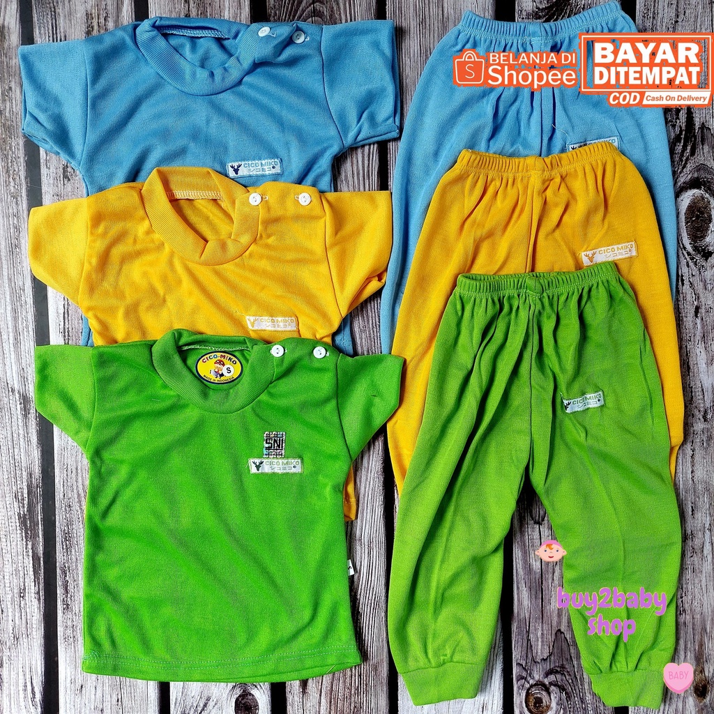 Baju bayi setelan CPR kaos pendek celana panjang warna polos murah berkualitas Cico Miko 0-2 Tahun isi 1-3 setelan