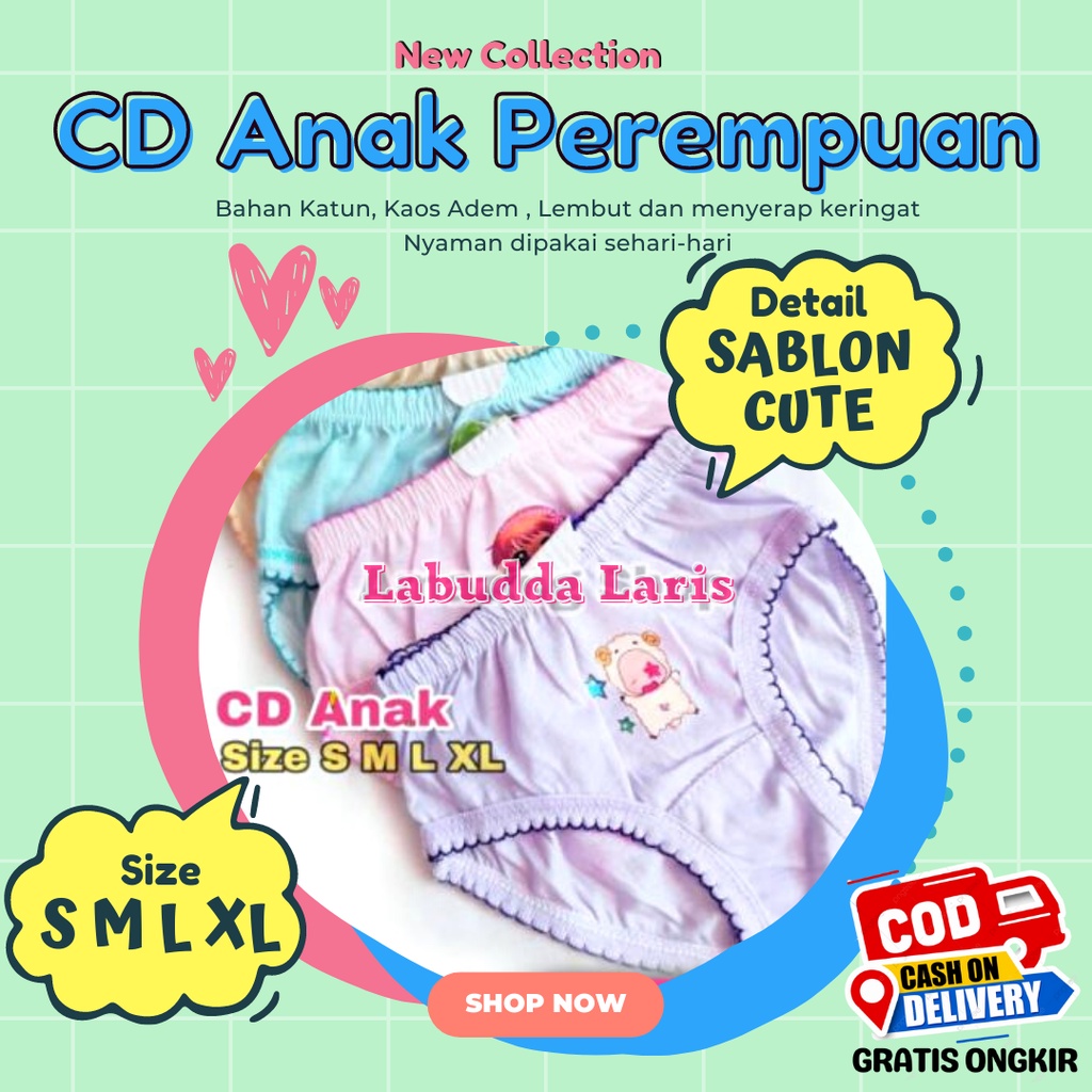 6 PCS - Celana Dalam Anak Perempuan Lusinan Sablon Cute CD Anak Perempuan - Cangcut Anak Perempuan 1