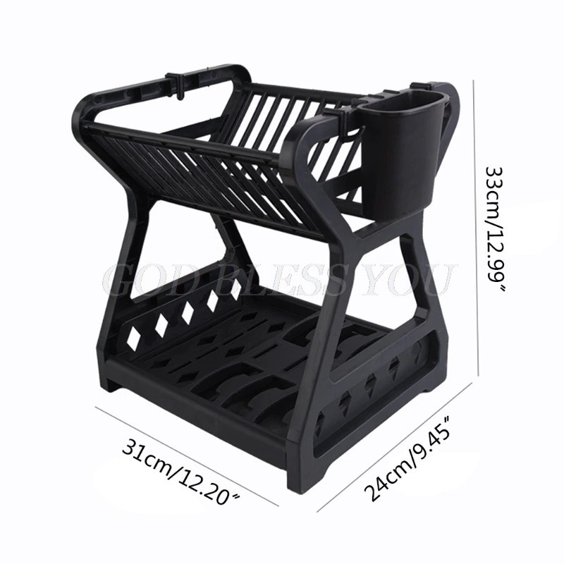 Rak Piring Susun 2 Plastik Tebal Gelas Pengering Drainer Kitchen Dish Rack 2 layer hitam mangkok sendok pisau