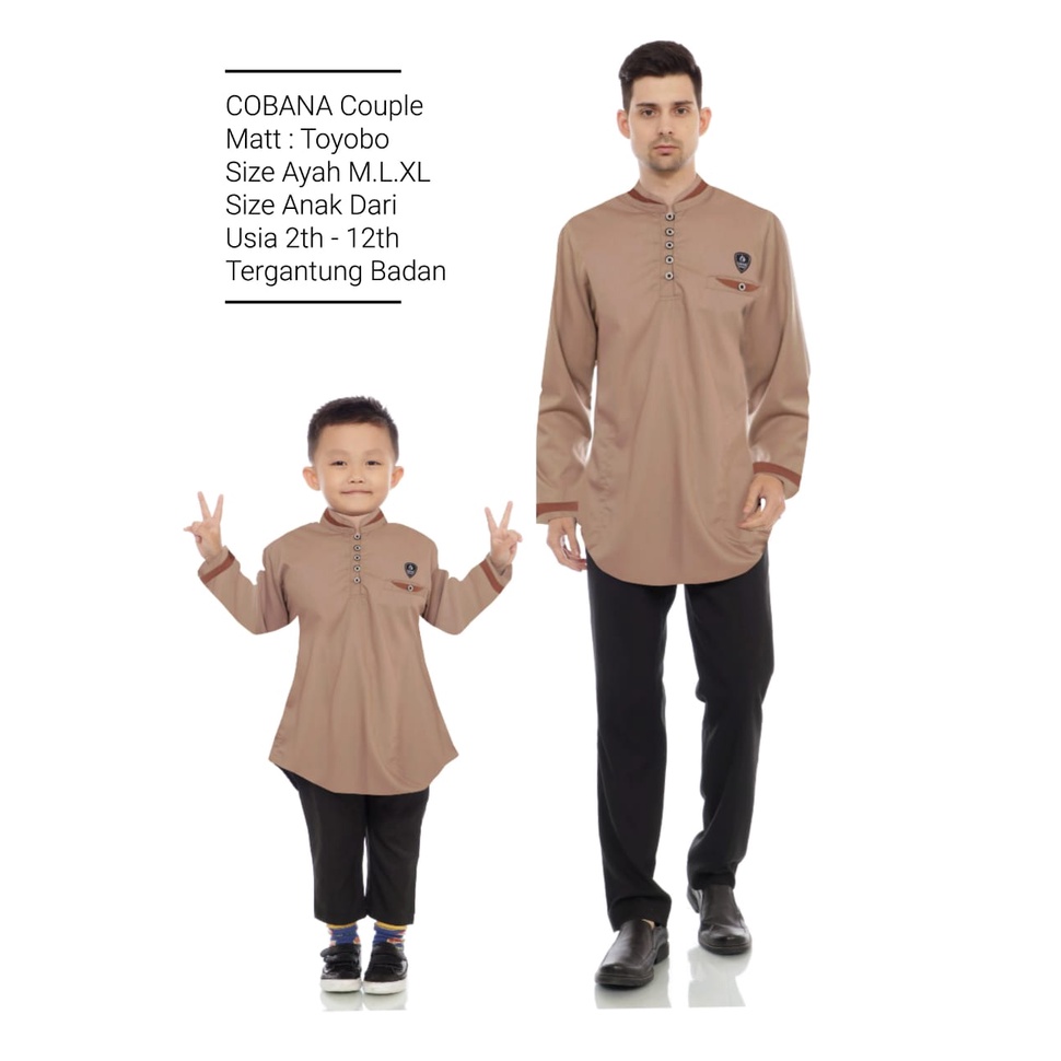 Alburaq28 - Baju Koko Kurta Couple Ayah Dan Anak  Lengan Panjang Warna Mocca Milo Bahan Toyobo