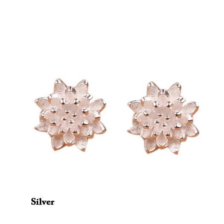 Anting Tusuk Model Bunga Lotus Warna Silver 925 untuk Wanita 0585