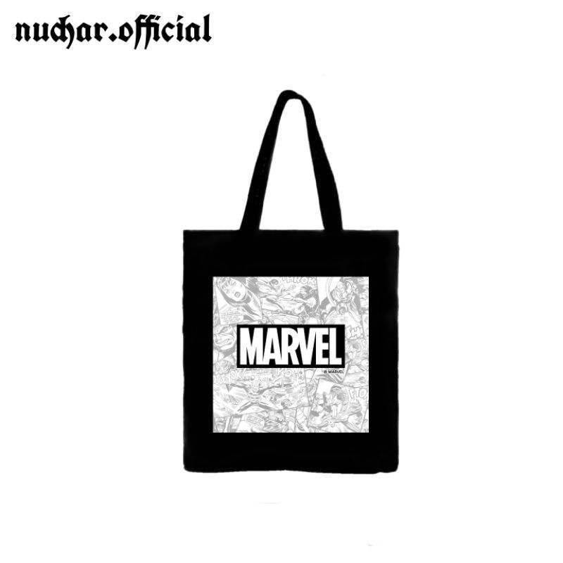 Totebag MARVEL Warna Putih - Tote bag Distro Tas Pria Wanita Tas Selempang Slempang Hitam