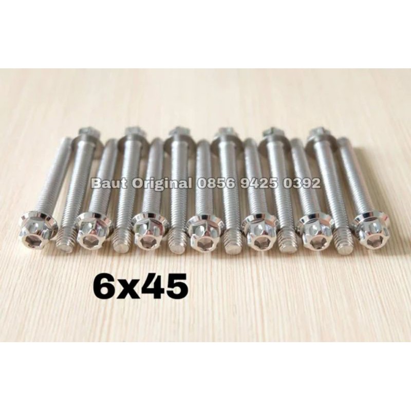 baut probolt gs1 6x45 mm stainless new model drat 10 panjang 4.5cm ukuran 10 silver gear 2 kunci belimbing heng