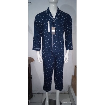 piyama katun pria dewasa la mirage lengan panjang biru navy