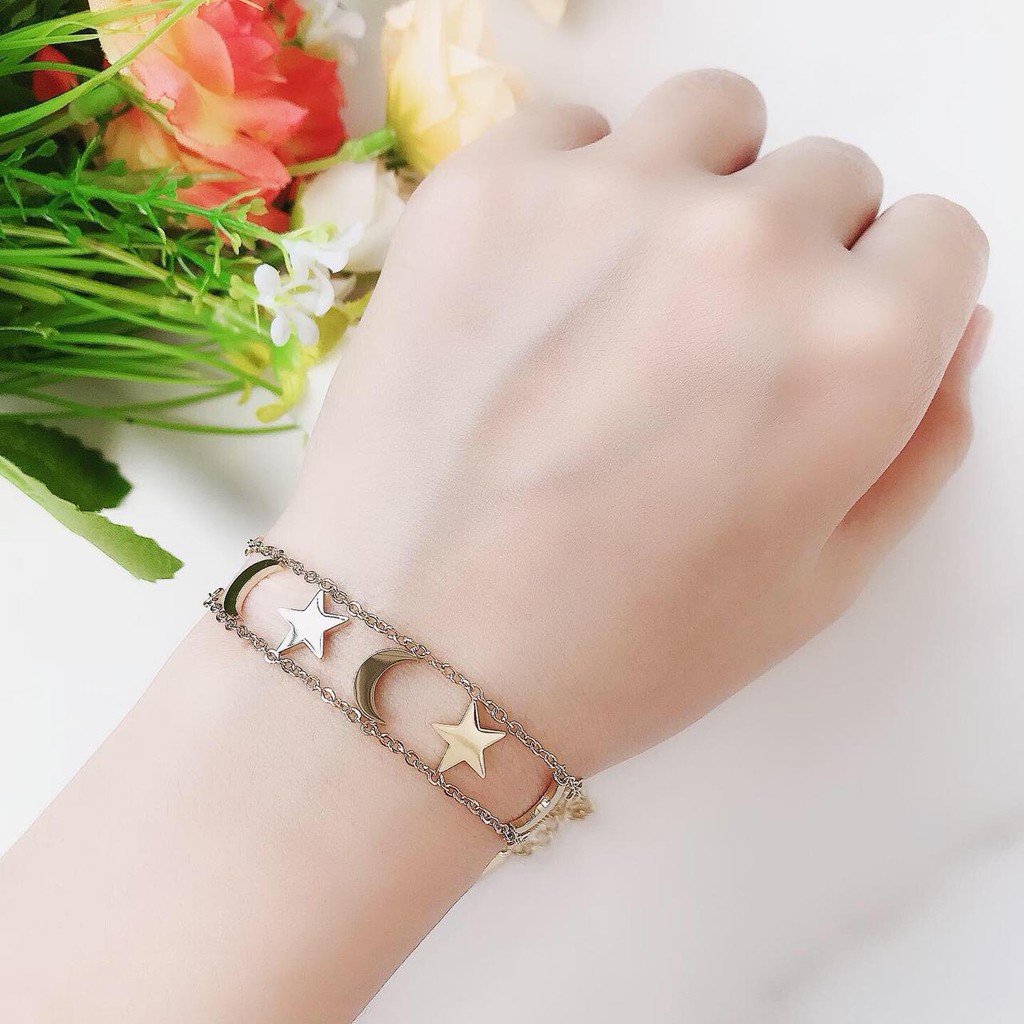 gelang tangan fashion wanita titanium asli anti karat korea style model bulan bintang