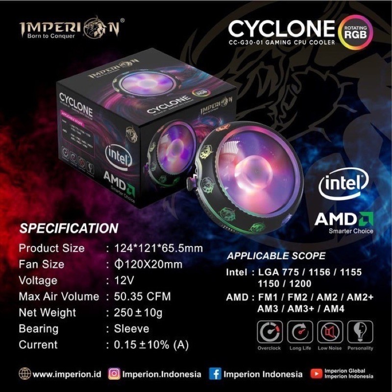 Imperion CPU Cooler CC-G30-01 Cyclone Rgb Running Led - Fan Processor