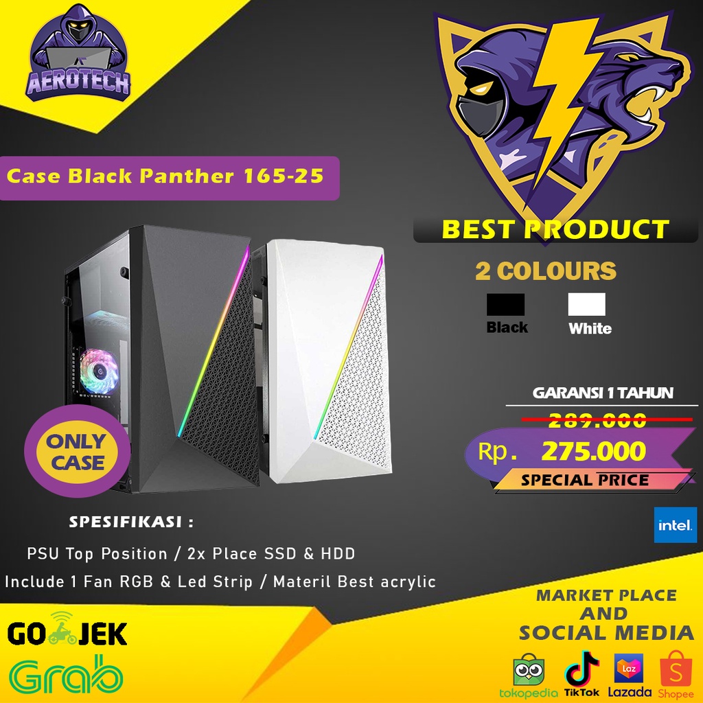 CASING PC GAMING BLACK PANTHER | M-ATX | RGB Front Panel Include Fan RGB