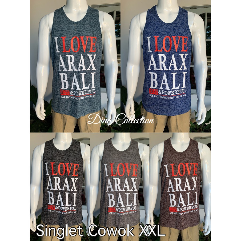 KAOS SINGLET COWOK JUMBO MOTIF I LOVE A* BALI