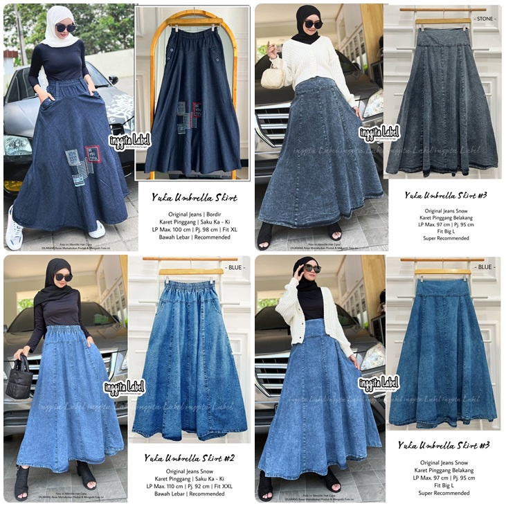 ROK JEANS JUMBO / 3.10 / SKINNIE TICKA YUKA YUKIE / UMBRELLA SKIRT / ROK ALLSIZE FIT TO XL / INGGITA