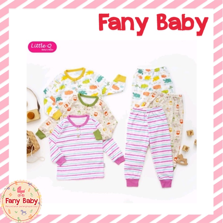 Little Queen Setelan Baju Lengan Panjang Kancing Pundak &amp; Celana Rib isi 3 pcs