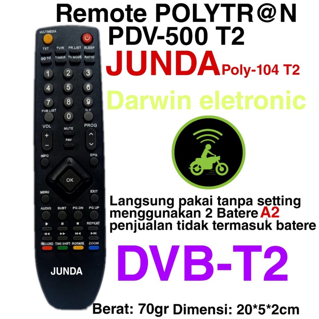 REMOTE STB POLYTRON PDV 500 DVB-T2 JUNDA POLY-104 SEPERTI ORIGINAL