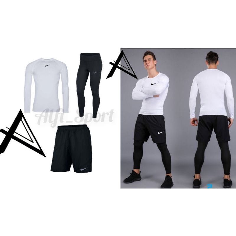 Set Baju Olahraga Manset Baselayer Pria celana olahraga Outdoor kaos Olahraga Pria