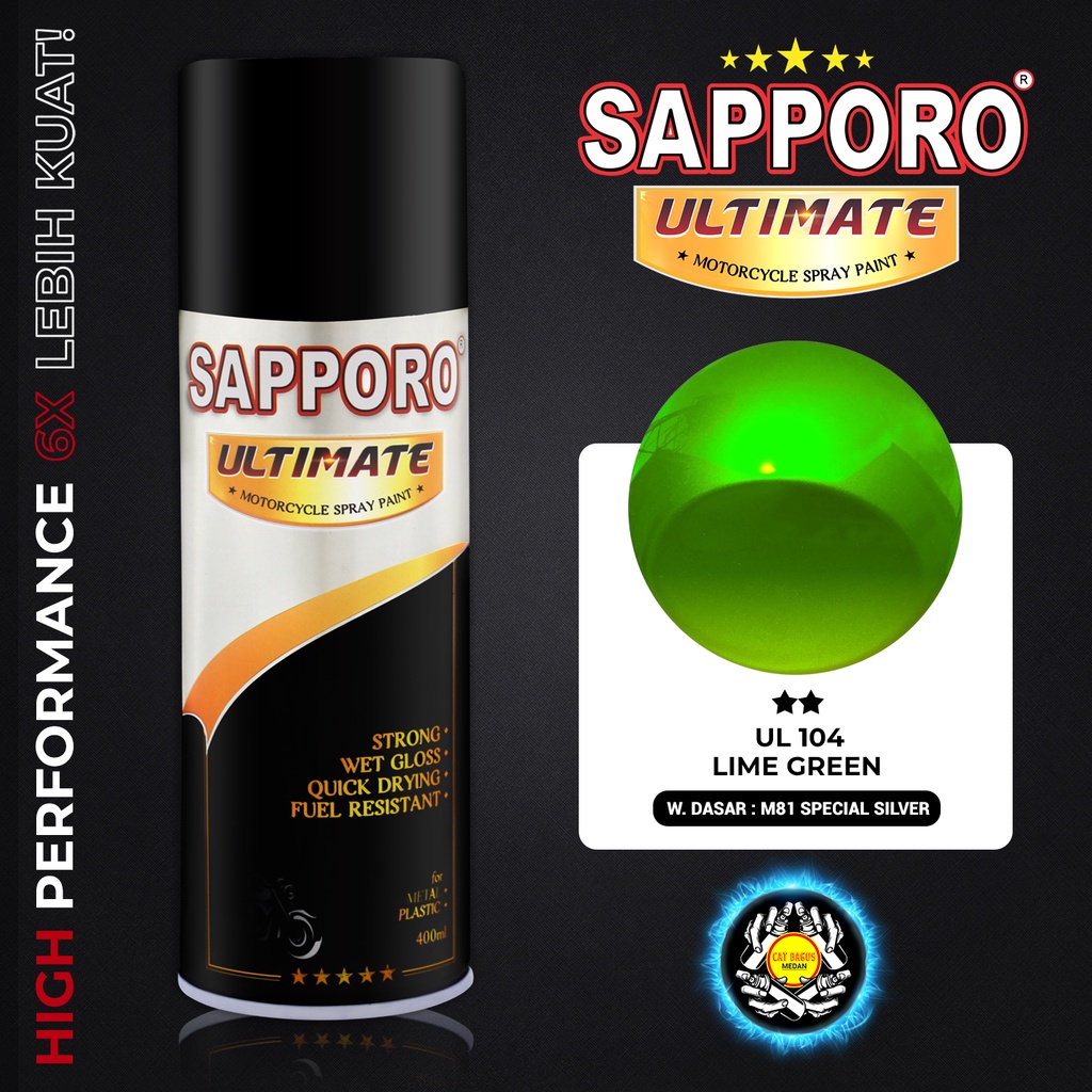 SAPPORO ULTIMATE UL104 LIME GREEN CAT SEMPROT 400 ML CAT MOTOR AEROSOL PYLOX WARNA HIJAU KAWASAKI NI