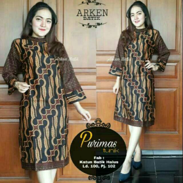 PURIMAS TUNIK BATIK KLASIK BLACK SERIES PARANG LERENG DRESS HIJAB TUNIC MODERN