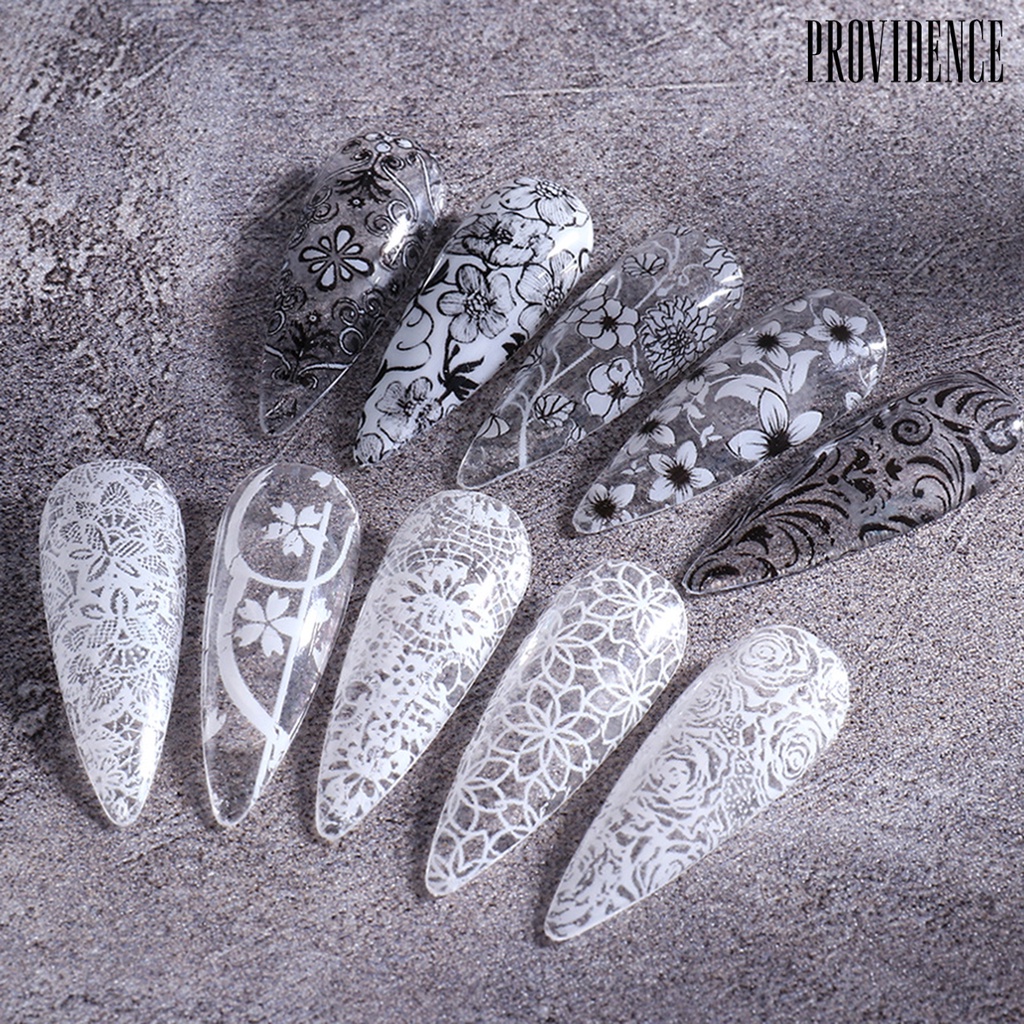 Providence 10pcs / Set Stiker Kuku Motif Print Bunga Tahan Lama Untuk Nail Art / Manicure