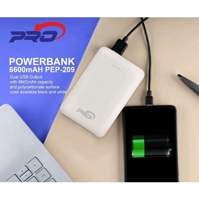 Pro Charger Power Bank PB Powerbank Slim LED PEP-209 6600mAh