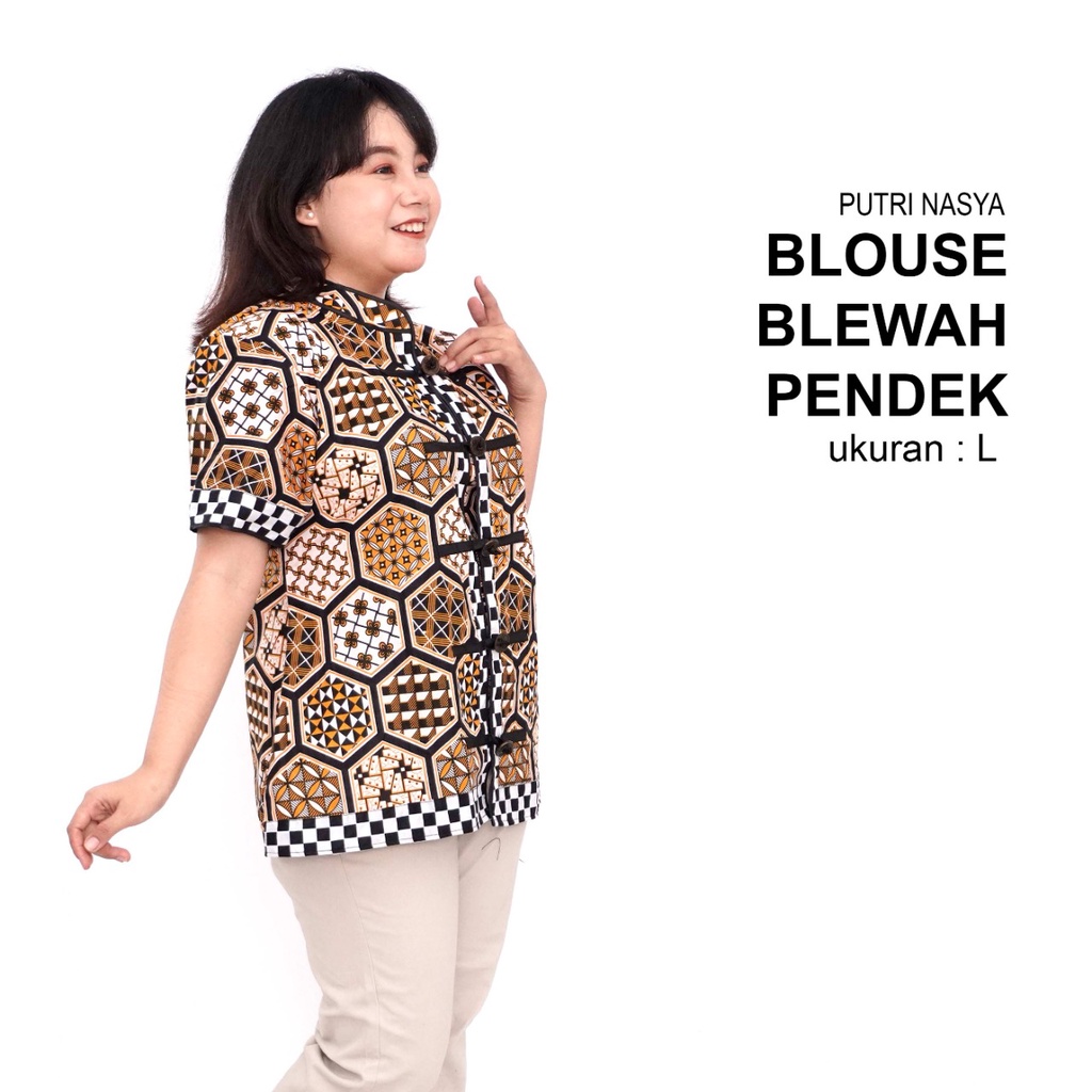 Blouse Big Size Wanita Atasan Batik Jumbo LD 140 Pakaian Atasan Model Blus Pendek Jumbo Seragam Kerja Batik / Blus Kantor Formal S-M-L-XL-2L-3L-4L-5L-6L-7L