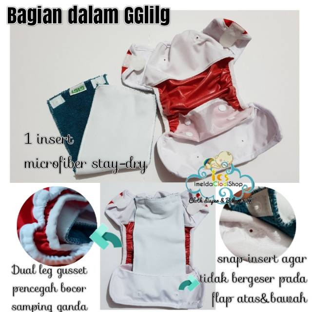 Clodi newborn gg lil g 3-9kg motif polos dpt 1 insert popok kain diaper cuci ulang clody SNI