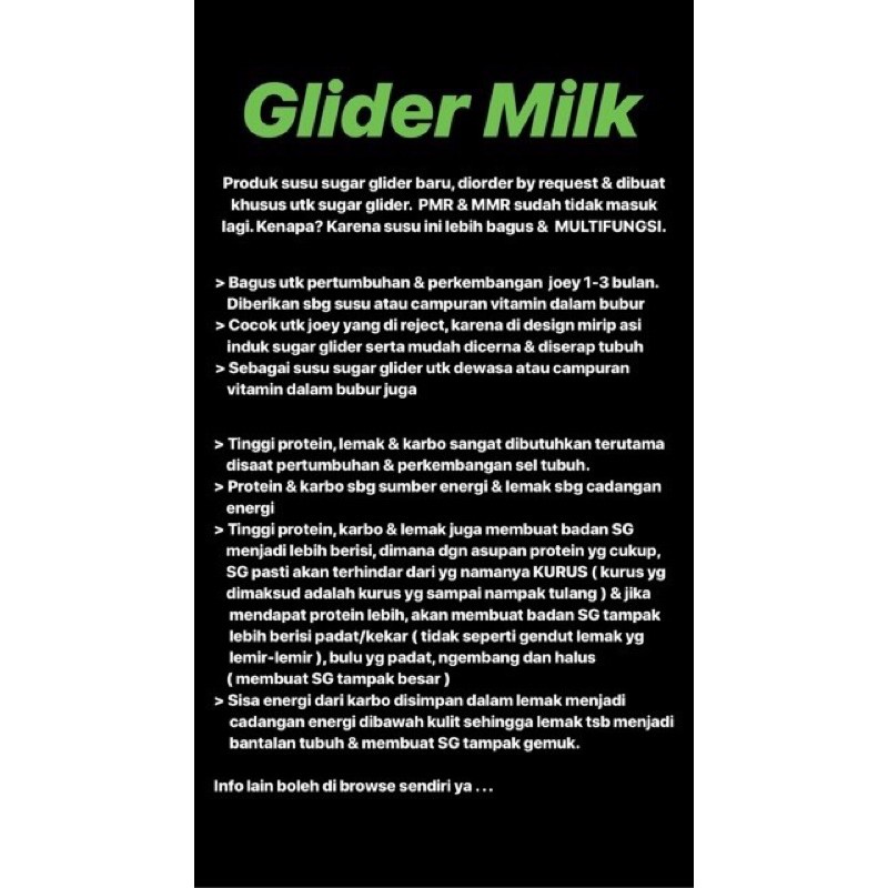 EXOTICGOODS GLYDER MILK 50g SUSU SUGAR GLIDER VITAMIN SUGAR GLIDER SUSU JOEY SUGAR GLIDER SUSU HEWAN