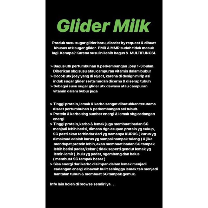 EXOTICGOODS GLYDER MILK 50g SUSU SUGAR GLIDER VITAMIN SUGAR GLIDER SUSU JOEY SUGAR GLIDER MAKANAN SUGAR GLIDER