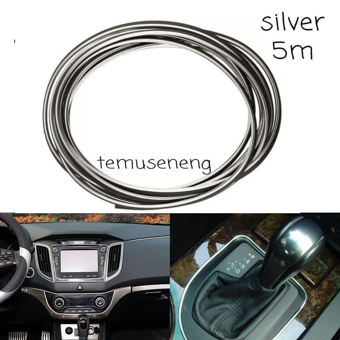 5M Karet Warna Silver Crome Lis Interior Dekorasi Mobil Moulding Trim