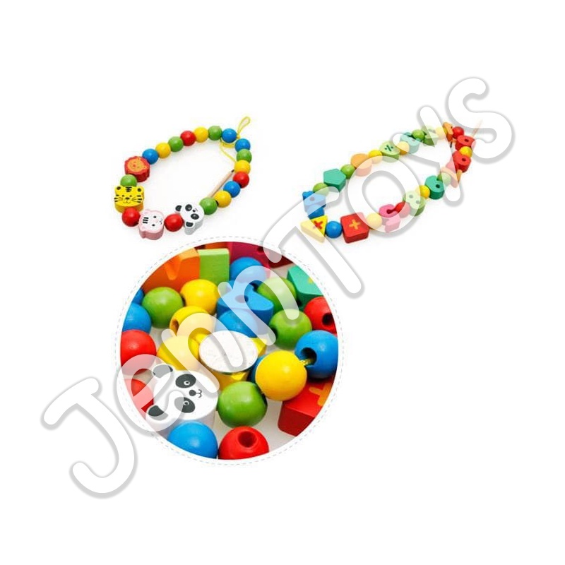 JennToys - Mainan Kayu Meronce huruf angka hewan - ALPHANUMERIC STRING OF BEADS
