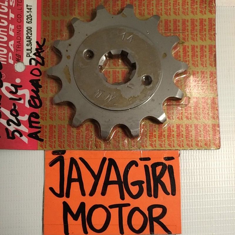 Gear Depan Pulsar 200 14T 520 Gigi Tarik Rantai 520-14T Roda Chain Kit Chainkit Sprocket Gear Set Gearset Gir Girset Belakang Drive Komplit Front Rear Motor 14 T Mata Fulsar 200NS NS Bajaj-1