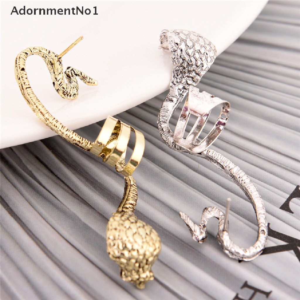 (AdornmentNo1) Anting Klip / Cuff Gaya Gothic Motif Ular Kobra Untuk Perhiasan Pria / Wanita / Unisex