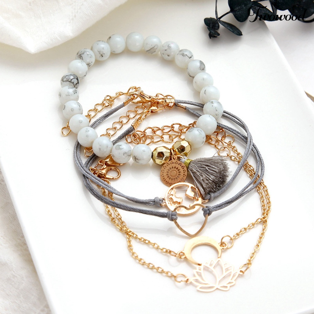 5pcs Gelang Gaya Bohemian Adjustable Stackable Untuk Wanita