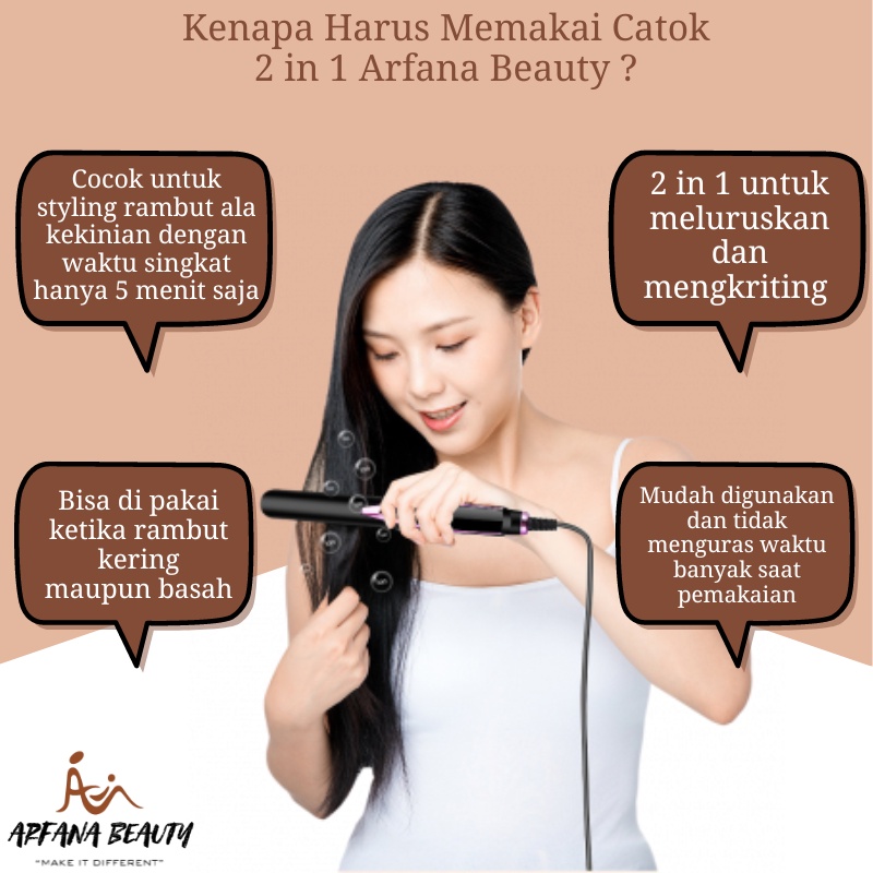 Catokan Wanita Pelurus Pengeriting Catokan Rambut 2 in 1 Lurus dan Keriting Alat Keriting Catok Rambut Terbagus Catok Lurus Pengriting Ion Tourmaline Besi Perawatan Kecantikan Ori Original Premium Terbaru