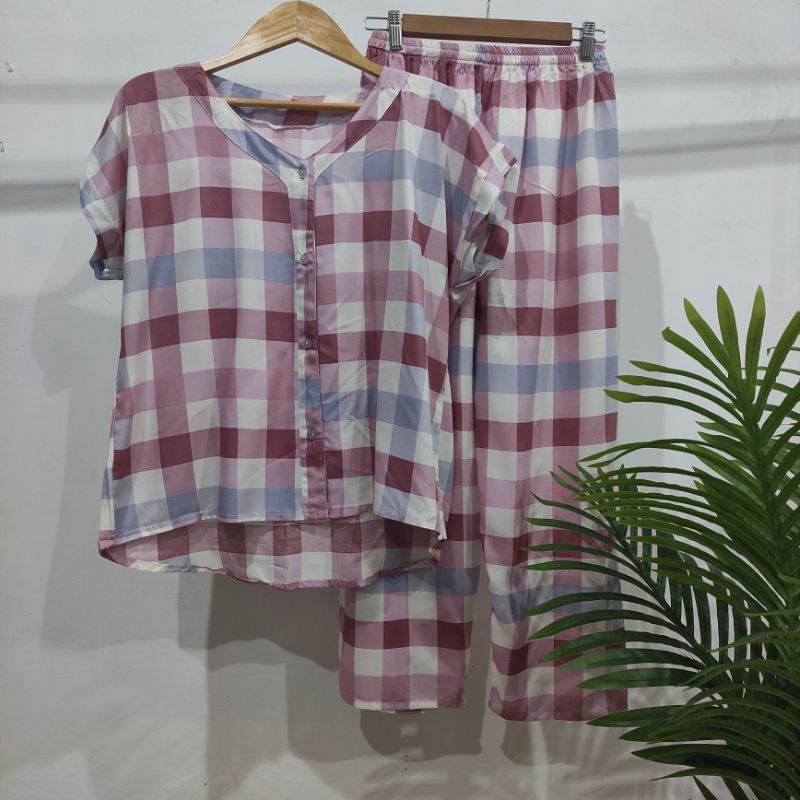PIYAMA RAYON | PIYAMA VNECK | PIYAMA KEKINIAN | BAJU RUMAHAN-KCPD G