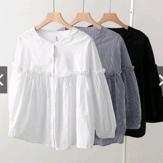 BLOUSE WANITA LENGAN PANJANG BAJU WANITA LENGAN PANJANG BLOUSE MANGGO - Putih