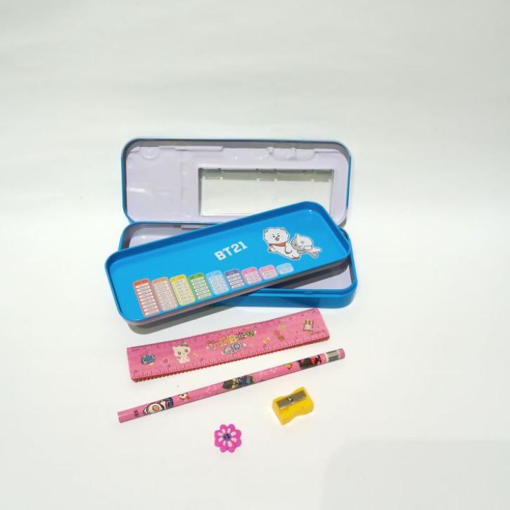 

[KODE F77HW] SATU SET Tempat Pensil Kaleng Dua Tingkat Kotak Pensil Kaleng Susun Karakter Lucu