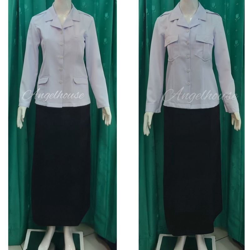 Seragam Dinas Putih PNS, ASN Setelan Rok A Line & Span Rample (100% Katun Wool)