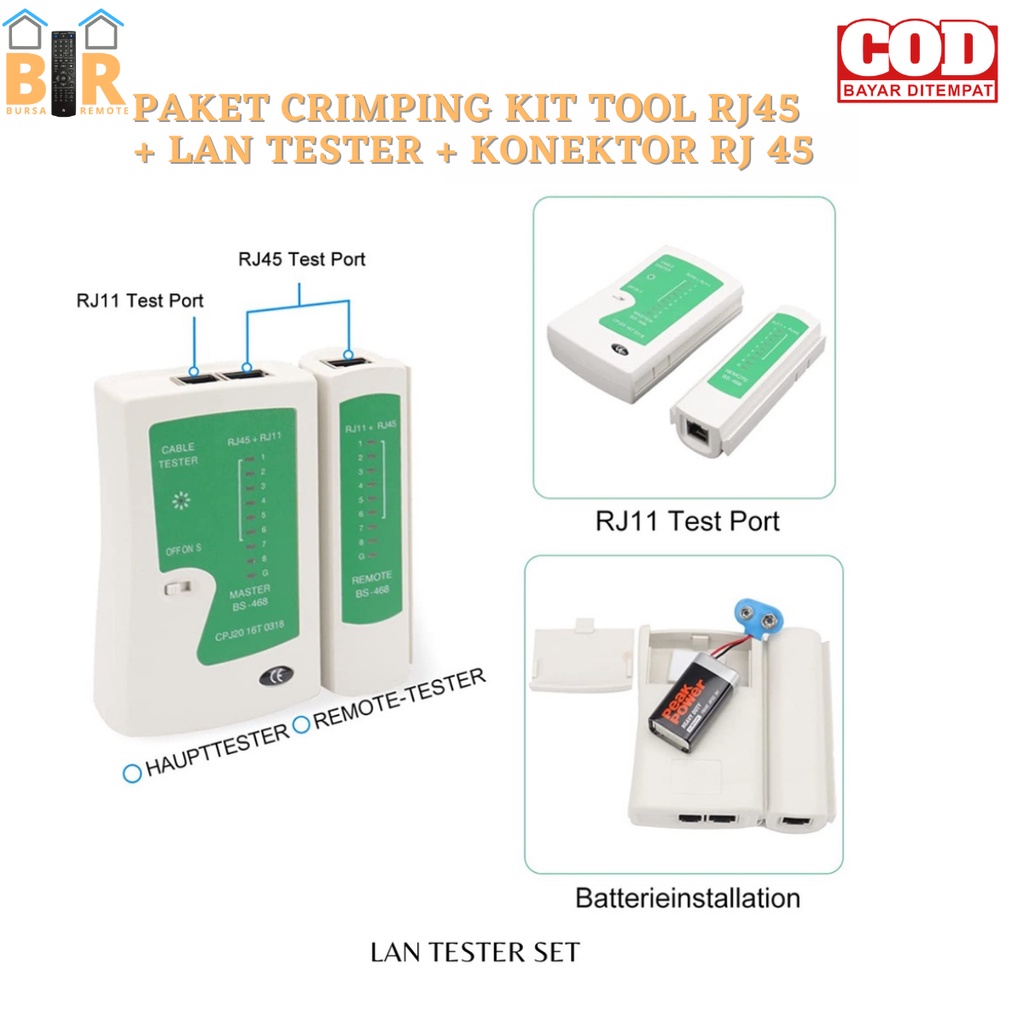 Paket CRIMPING KIT TOOL RJ45  + LAN TESTER + KONEKTOR RJ 45