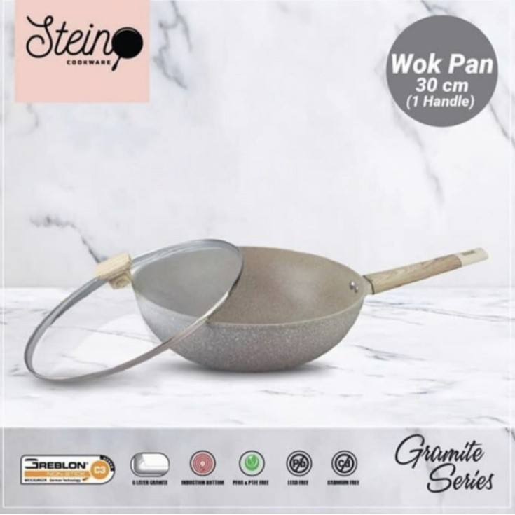 STEIN Cookware PAKET IVORY Granite Wok 30 Cm + Grill Pan 20 Cm