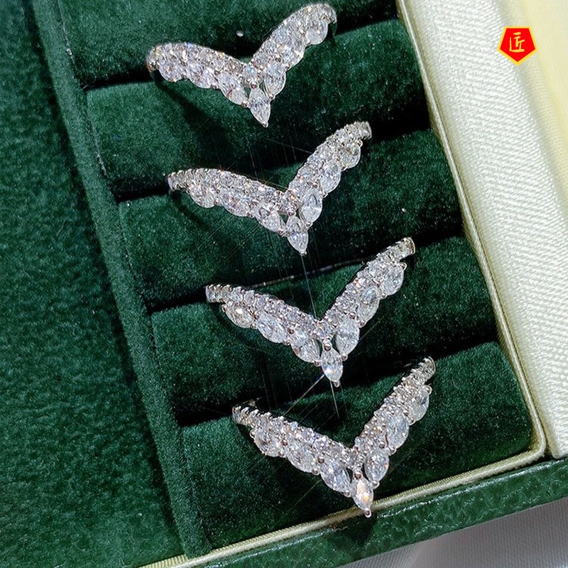 [Ready Stock]Fashionable All-Match Elegant V-Shaped Diamond Ring