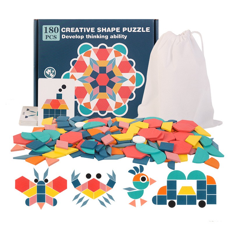 HZ Creative Shape Puzzle 180pcs / Mainan Edukasi Puzzle Kayu Kreaktif