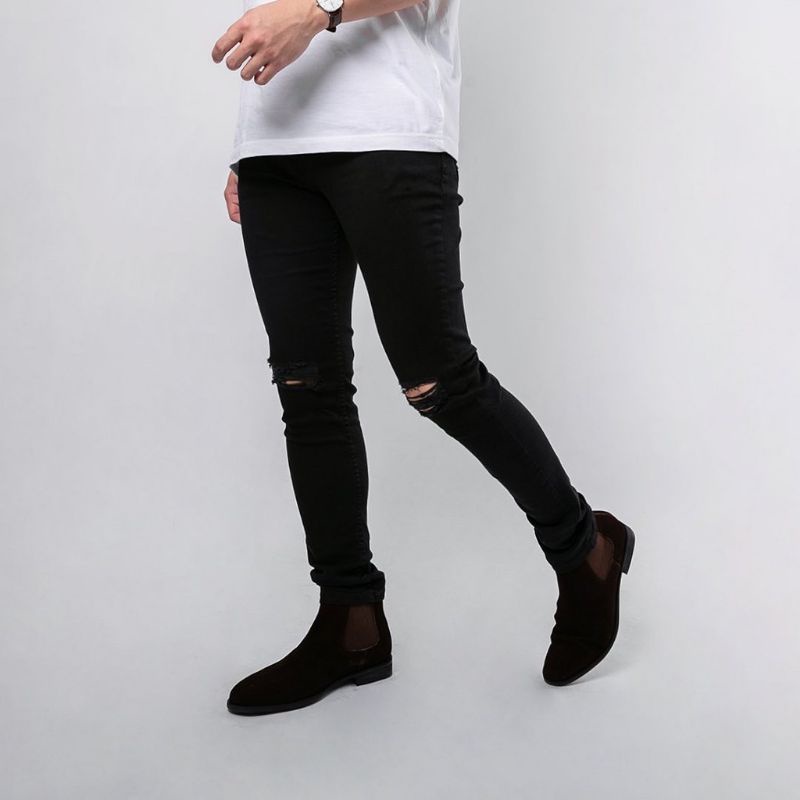 ( COD ) CELANA SOBEK LUTUT PRIA PANJANG SKINNY RIPPED SOTFJEANS / CELANA PRIA